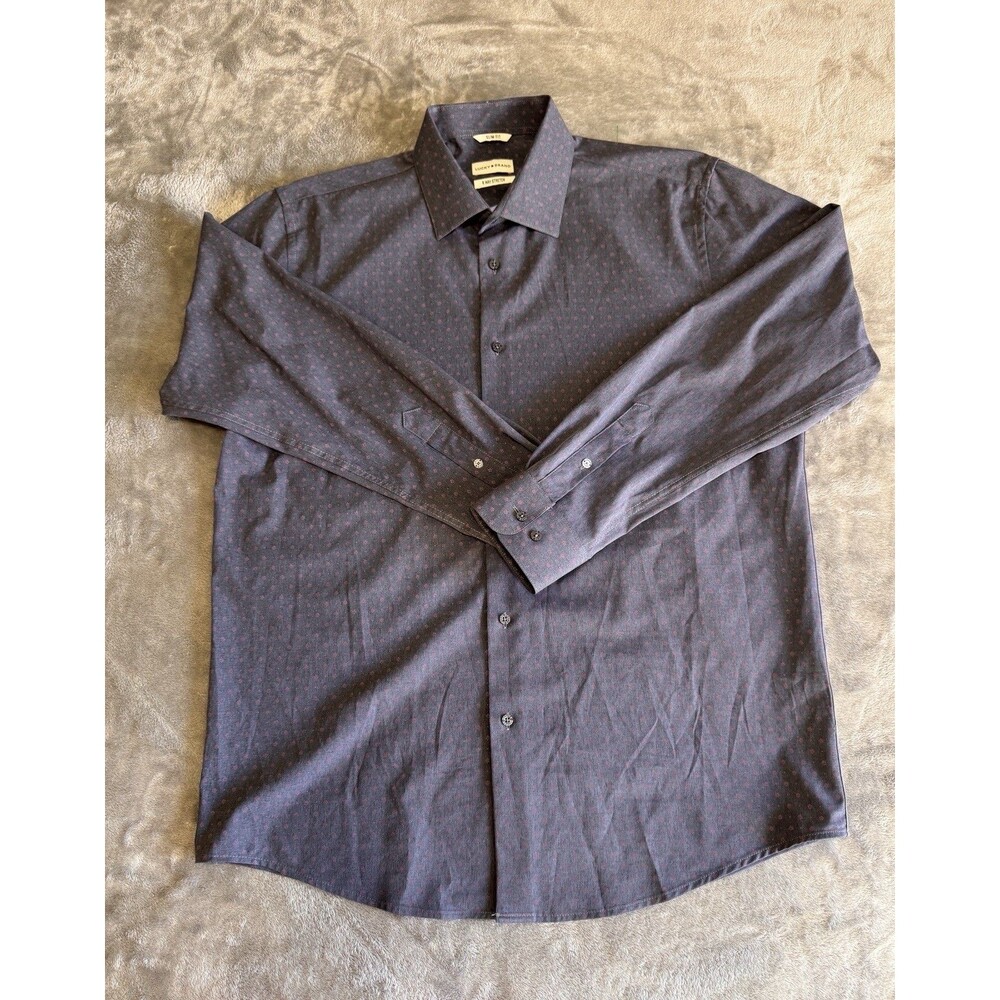 Lucky Brand Slim Fit Mens Button Shirt Size Large 4 Way Stretch Blue/Red